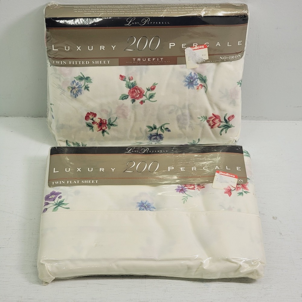 Vintage Lady Pepperell Winter Garden Flower Floral Twin Sheet Set Blend 200 Ct